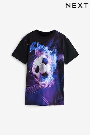 Black Flame Football All-Over Print Short Sleeve T-Shirt (3-16yrs) (800678) | £11 - £16
