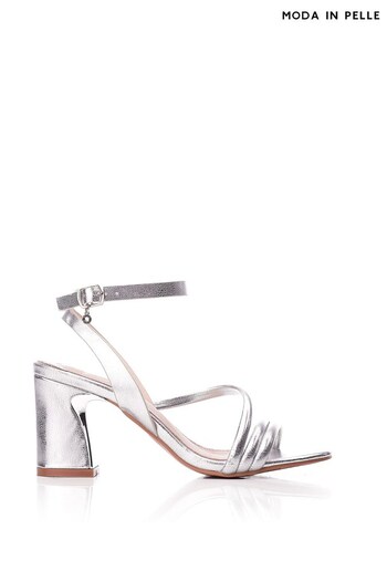 Moda in Pelle Silver Embellished Heel Sandals With Glitz Strap (800836) | £99