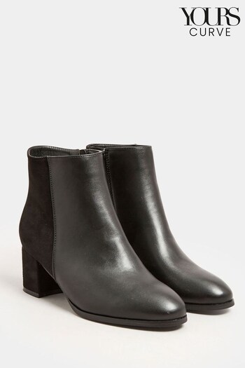 Yours Curve Black Wide Fit Block Ankle PU Micro Boots (800926) | £43