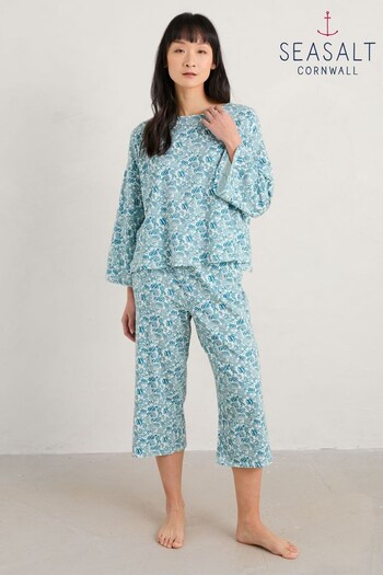 Seasalt Cornwall Teal Blue Tree Shadow Jersey Pyjamas (800980) | £55