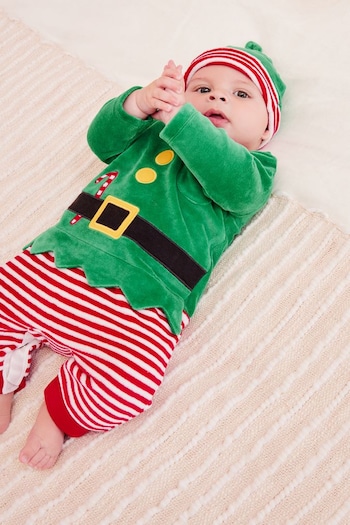Green Christmas Velour Baby Sleepsuit (0mths-2yrs) (801412) | £14 - £16