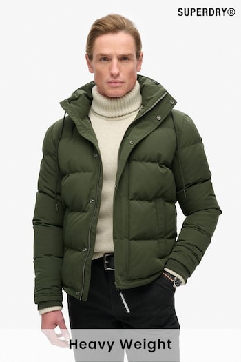 Superdry Army Green Everest Short Hooded Puffer Coat Jacket (801751) | £120