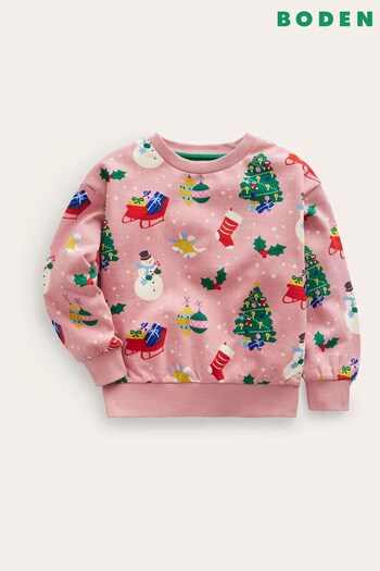 Boden Pink Relaxed Printed Christmas Sweatshirt (801949) | £27 - £32