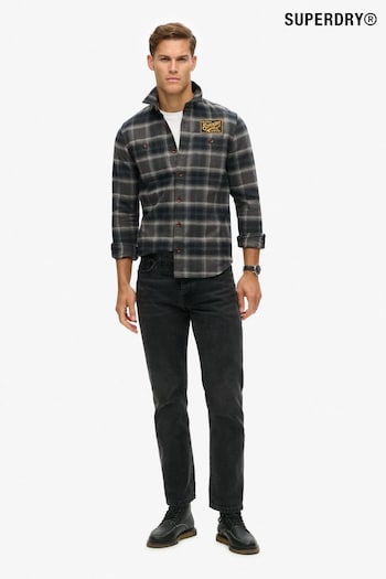 Superdry Roderick Check Black 100% Cotton Embroidered Check Overshirt (801983) | £75