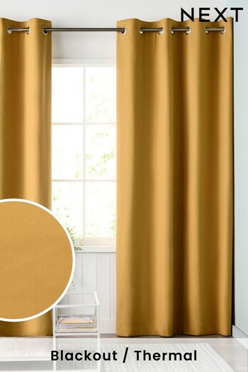 Mustard Yellow Cotton Blackout/Thermal Eyelet Curtains (802312) | £40 - £105