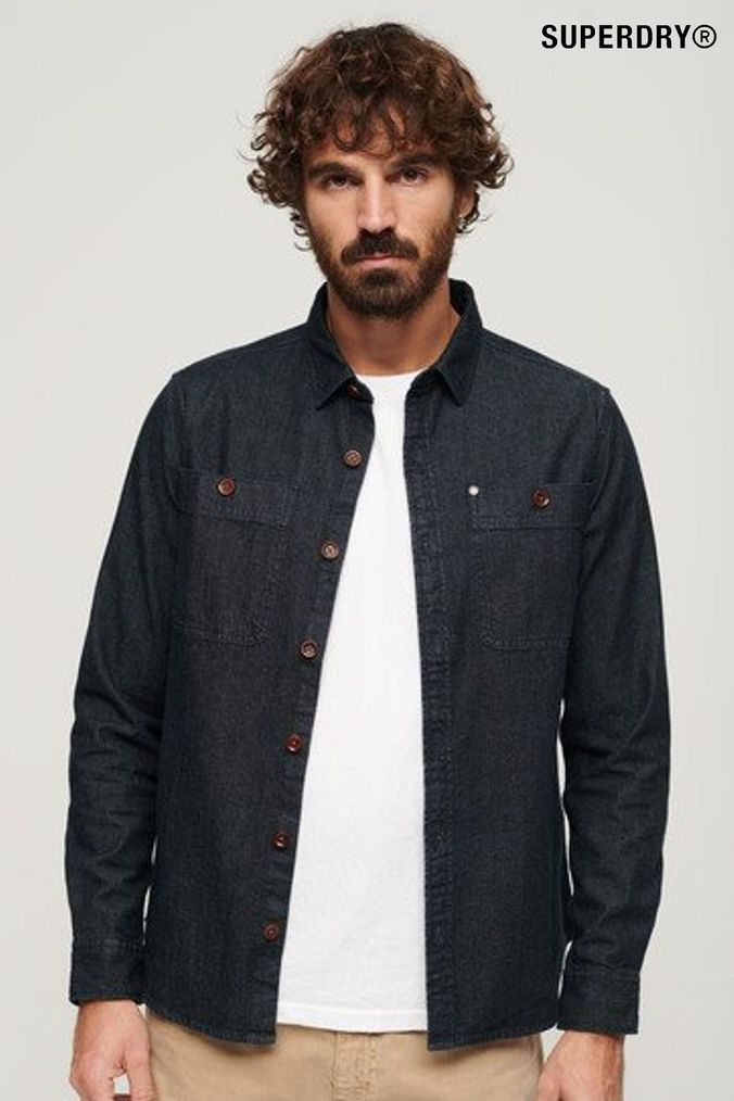Superdry black denim shirt online