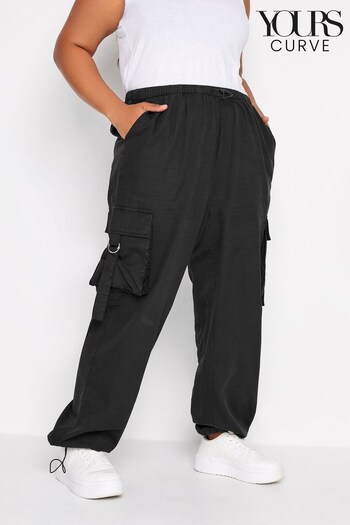 Yours Curve Black Parachute Trousers (802711) | £29