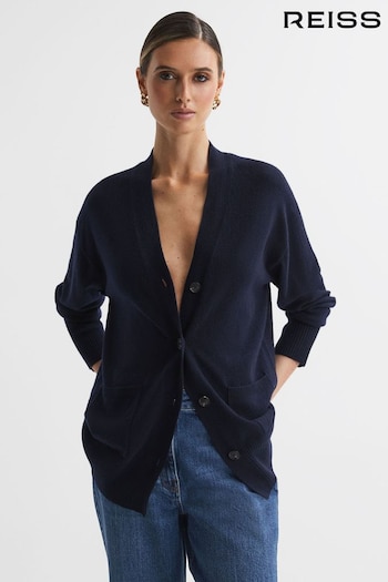 Reiss Navy Carly Wool Button-Through Cardigan (803044) | £128