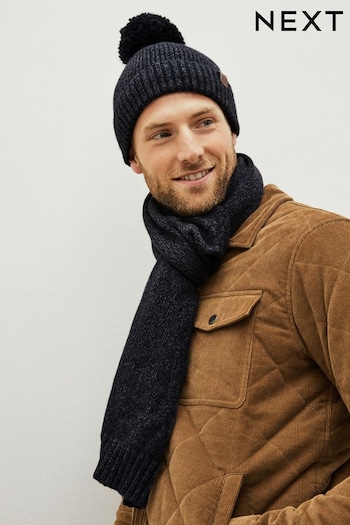 Navy Blue Soft Touch Scarf and Bobble Hat Set (803111) | £26
