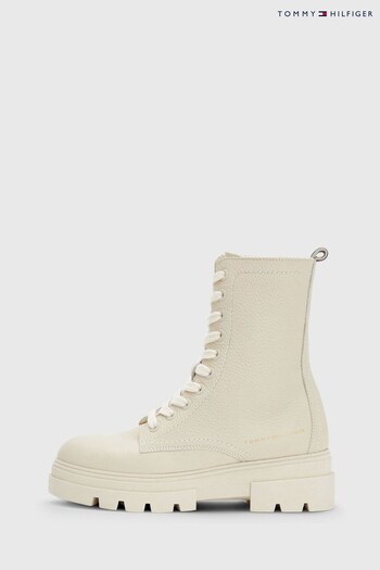 Tommy Hilfiger Cream Lace Up Worker Boots (803620) | £180