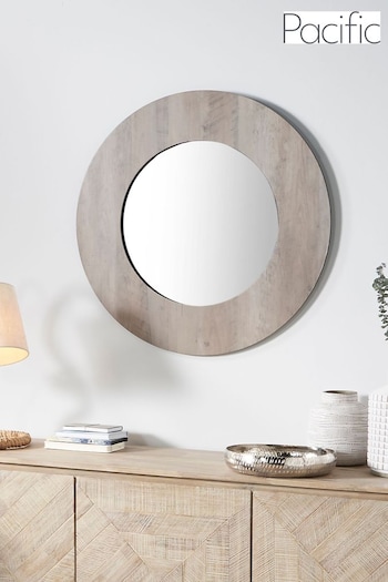 Pacific Brown Wood Veneer Round Wall Mirror (803914) | £130