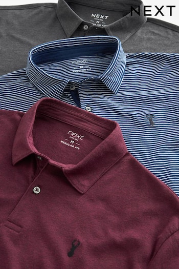 Navy Blue Stripe/Burgundy Red/Grey Jersey Polo Shirts 3 Pack (803949) | £40