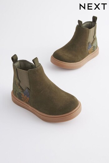 Khaki Green Dino Wide Fit (G) Chelsea Lace Boots with Zip Fastening (804154) | £25 - £30