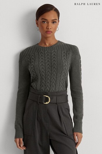 Lauren Ralph Lauren Grey Cable Knit Puff Sleeve Sweater (804204) | £189