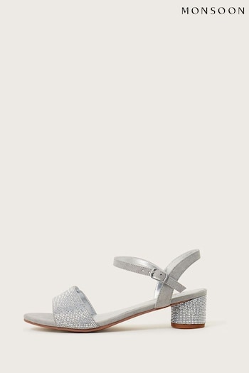 Monsoon Silver Stud Detail Heeled T-strap Sandals (804474) | £33