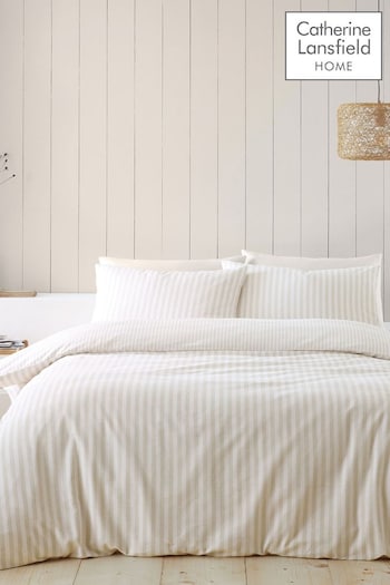 Catherine Lansfield Natural Brushed Cotton Stripe Duvet Cover Set (804552) | £20 - £35