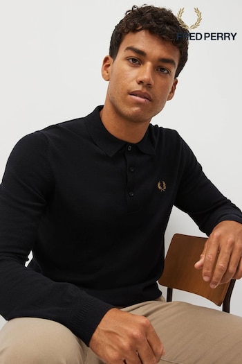 Fred Perry Knitted Long Sleeve Polo Ace Shirt (804746) | £140