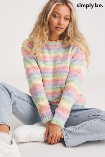 Simply Be Pink Rainbow Chenille Cable Knit Jumper (804857) | £30