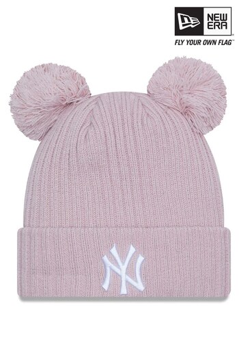 New Era® New York Yankees Double Pom Pastel Pink Womens Bobble Knit Beanie Hat (805325) | £30