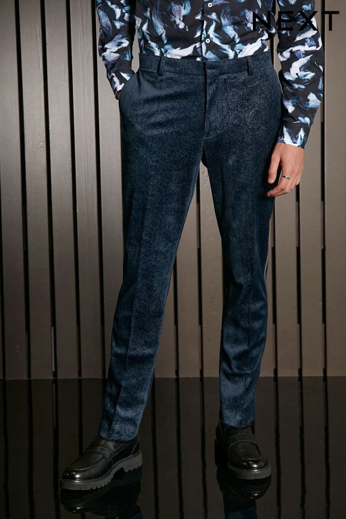 Buy Men s Blue Velvet Trousers Online Next UK