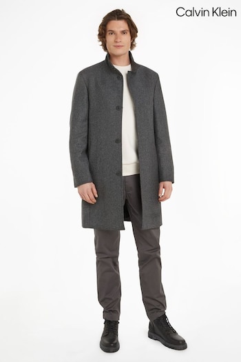 Calvin Klein Grey Wool Blend Funnel Neck Coat (805526) | £400