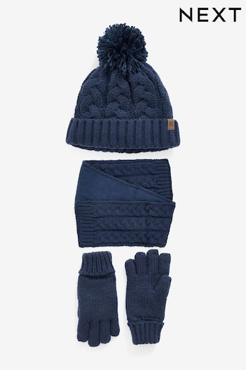 Navy Blue Knitted Men Hat, Gloves and Scarf 3 Piece Set (3-16yrs) (805608) | £17 - £20