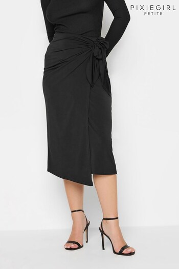 PixieGirl Petite Black Tie Wrap Midi Skirt (805624) | £25