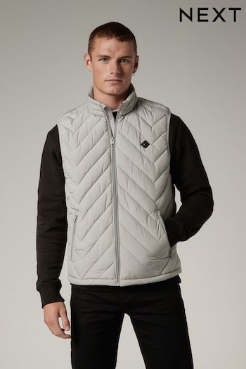 Light Grey Chevron Funnel Neck Quilted Gilet (805691) | £45