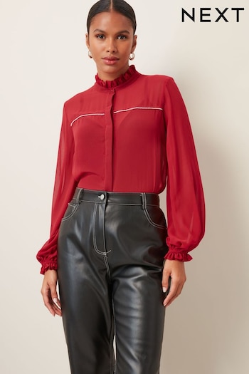 Red Frill Collar Blouse With Pearl Trim (805770) | £38