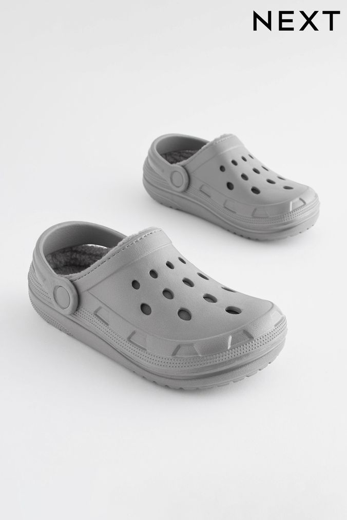 Grey Faux Fur Lined Clog Slippers (805798) | £12 - £14