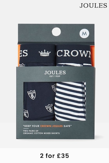 Joules Crown Joules Navy Crest Cotton Boxer Briefs (2 Pack) (805986) | £19.95