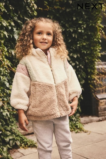 Cream/Pink/Green Colourblock Borg Fleece Zip Through Jacket (12mths-7yrs) (805992) | £0