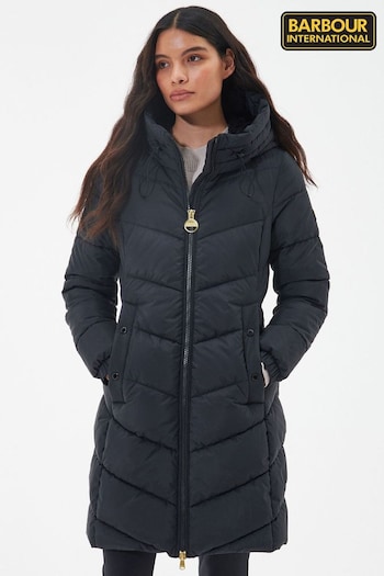 Barbour® International Boston Longline Quilted Black Jacket (806425) | £239