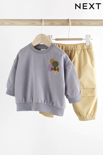 Lilac Purple/Cream Baby Cosy Sweatshirt And Joggers 2 Piece Set (806679) | £16 - £18