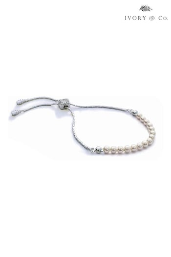 Ivory & Co Rhodium Carlisle And Pearl Dainty Toggle Bracelet (806981) | £40