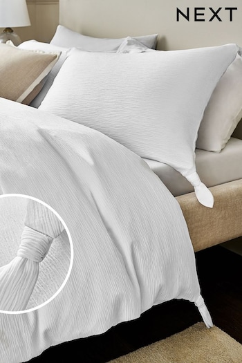White Plissé Textured with Corner Ties Duvet Cover and Pillowcase Set (807033) | £30 - £60