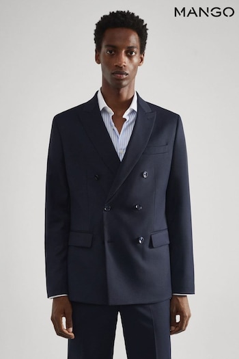 Mango Blue Slim Fit Double Breasted Suit Blazer (807190) | £120