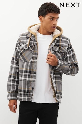 Grey Borg Lined Check Shacket with Hood (807876) | £72
