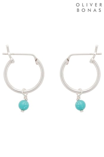 Oliver Bonas Sterling Silver Nou Hoop & Sphere Turquoise Earrings (807933) | £22