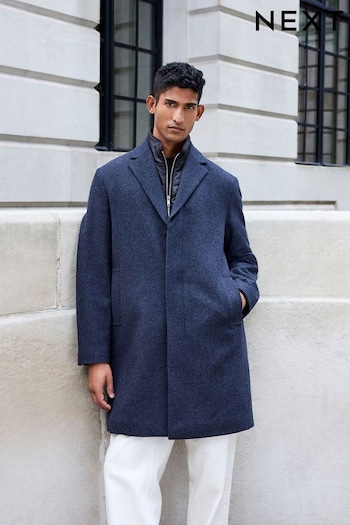 Navy Blue Wool Blend Mock Gilet Padded Coat (808294) | £119