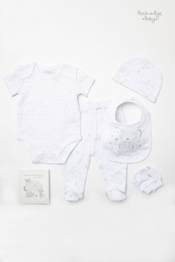 Rock-A-Buy Baby Bear Embroidered Cotton 6 Piece White Gift Set (808594) | £30