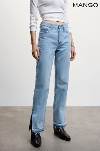 Mango Blue High-Rise Straight Jeans with Slits (809203) | £46