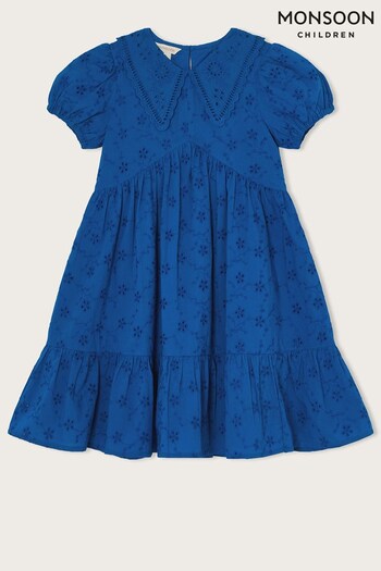 Monsoon Blue Broderie Point Collar Dress (809786) | £38 - £43