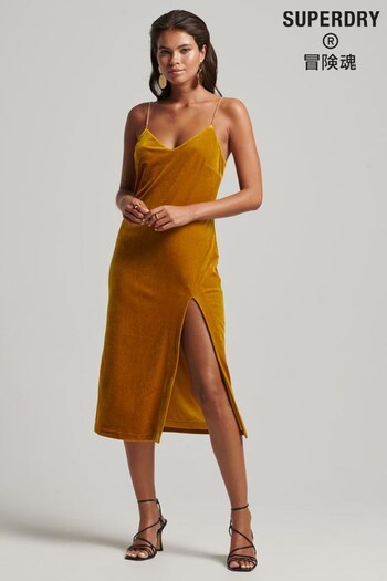 Superdry Yellow Velvet Chain Midi Dress (80N108) | £65