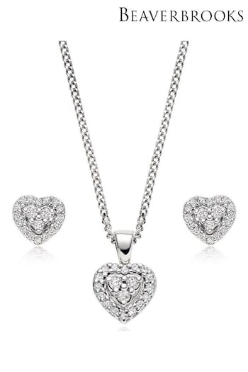 Beaverbrooks 9ct White Gold Diamond Heart Pendant and Earrings Set (810008) | £850