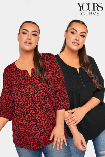 Yours Curve Red Pintuck Henley Top 2 Packs (810074) | £38