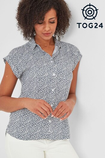 Tog 24 Womens Blue Alston Washed Short Sleeve Paintbrush Stroke Print Shirt (810149) | £35