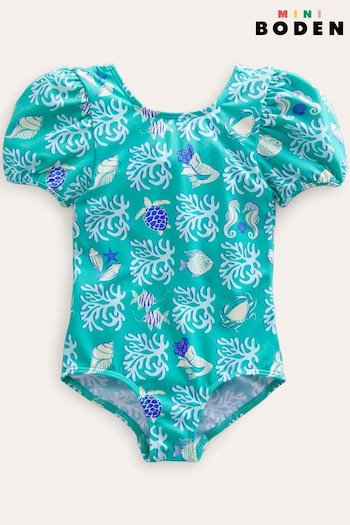 Boden Green Printed Puff Sleeved Swimsuit (810318) | £23 - £27