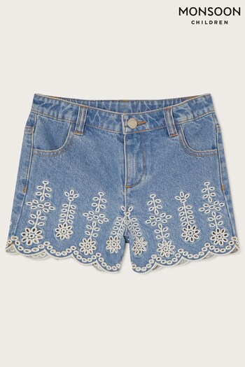 Monsoon Blue Broderie Schiffly Denim Shorts (810426) | £24 - £28