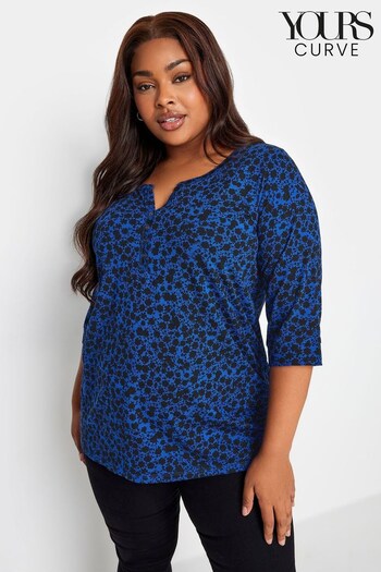 Yours Curve Blue Pintuck Henley Top (810561) | £24